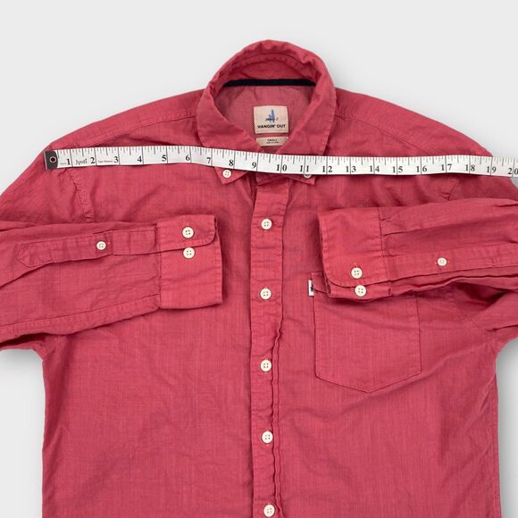 $115 Johnnie O Hangin Out Mens Small Brodie Pink Red Woven Textile Button Down - Picture 9 of 11
